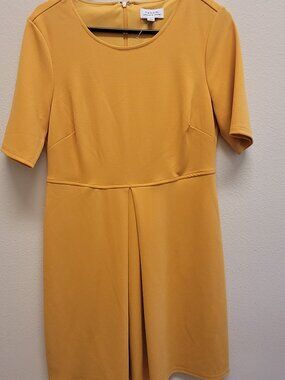 Tahari Arthur Levine Mustard Dress Short Sleeves, Pockets Size 6